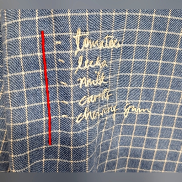 Zara Trafaluc Lightweight Denimwear M Long Sleeve Blue White Checkered Gingham - Picture 6 of 6